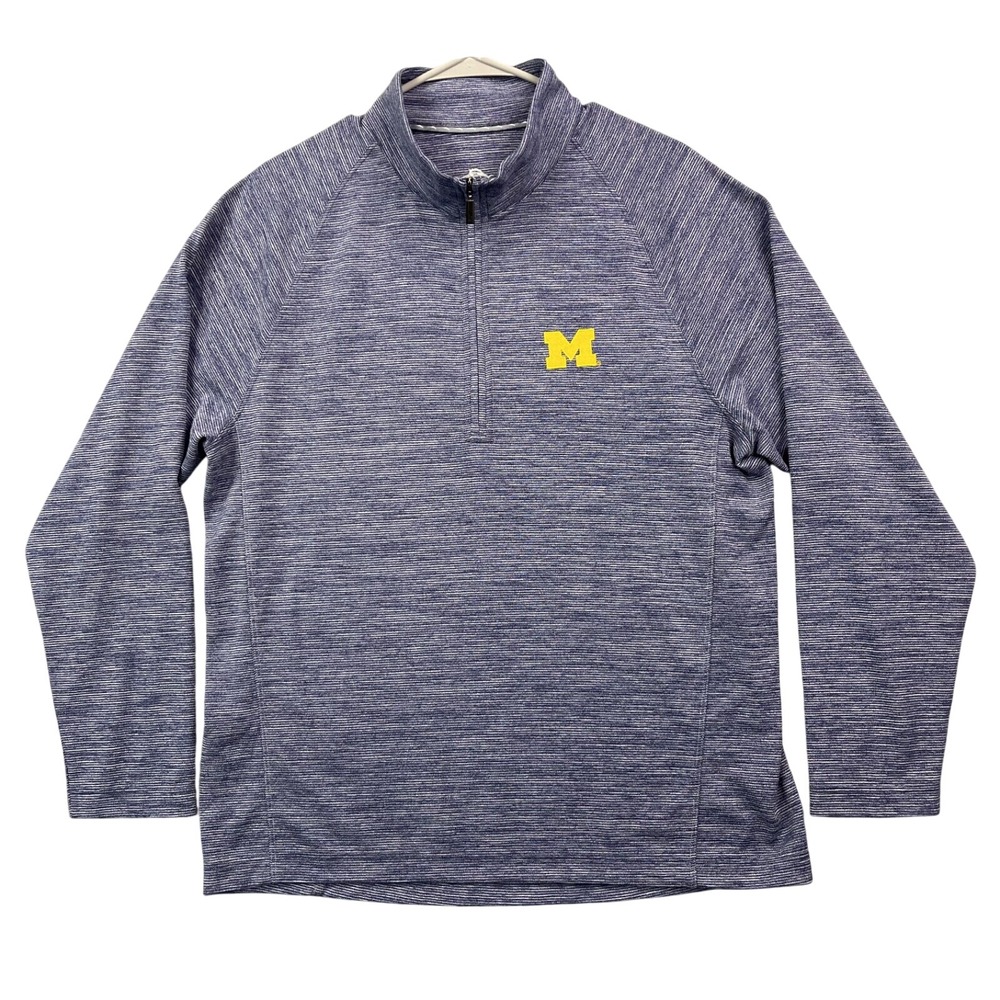 Tommy Bahama Mens M Michigan Wolverines Island Zone Play Action Half Zip Blue